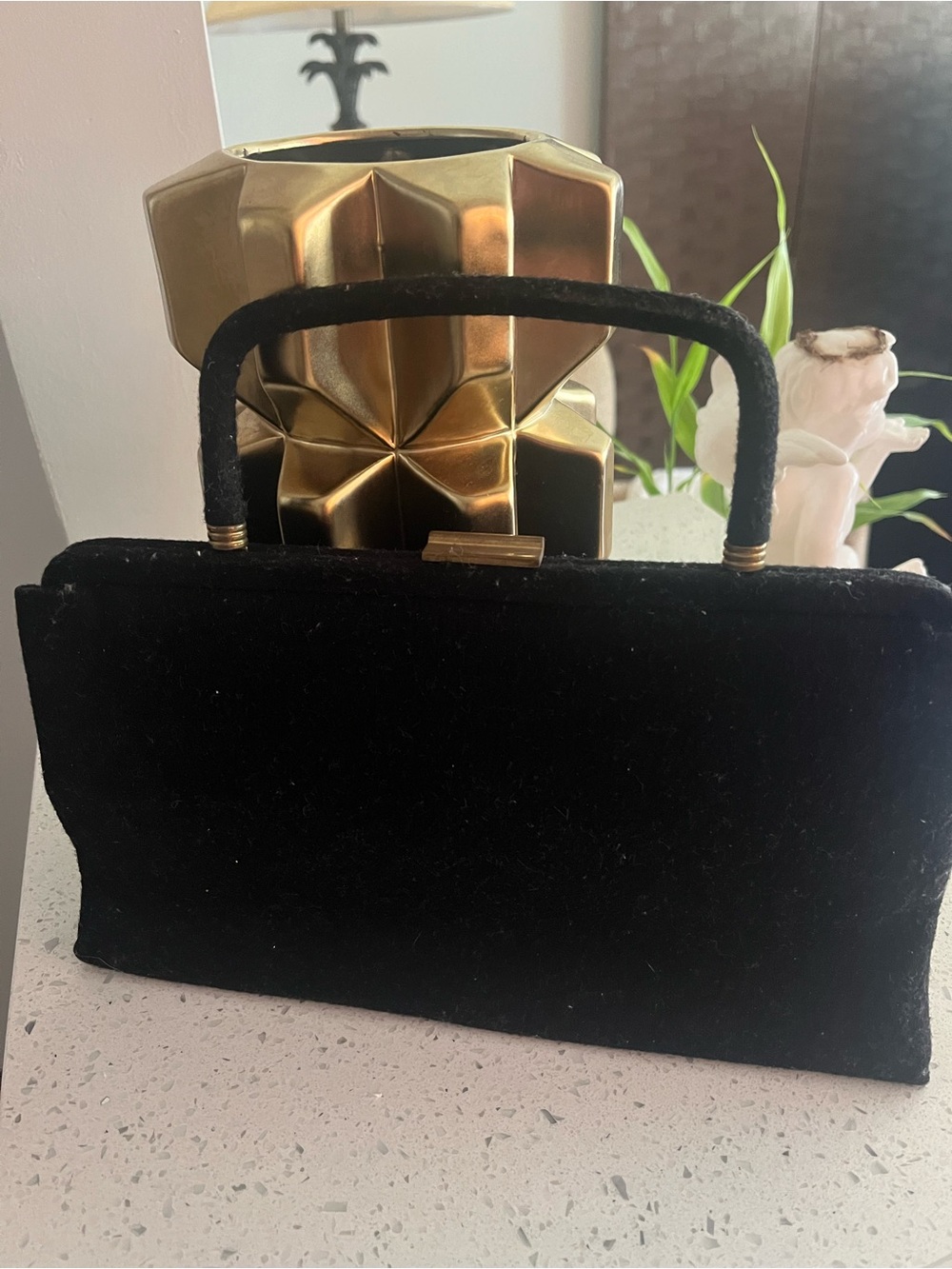 Vintage Black Velvet Top-Handle Evening Bag